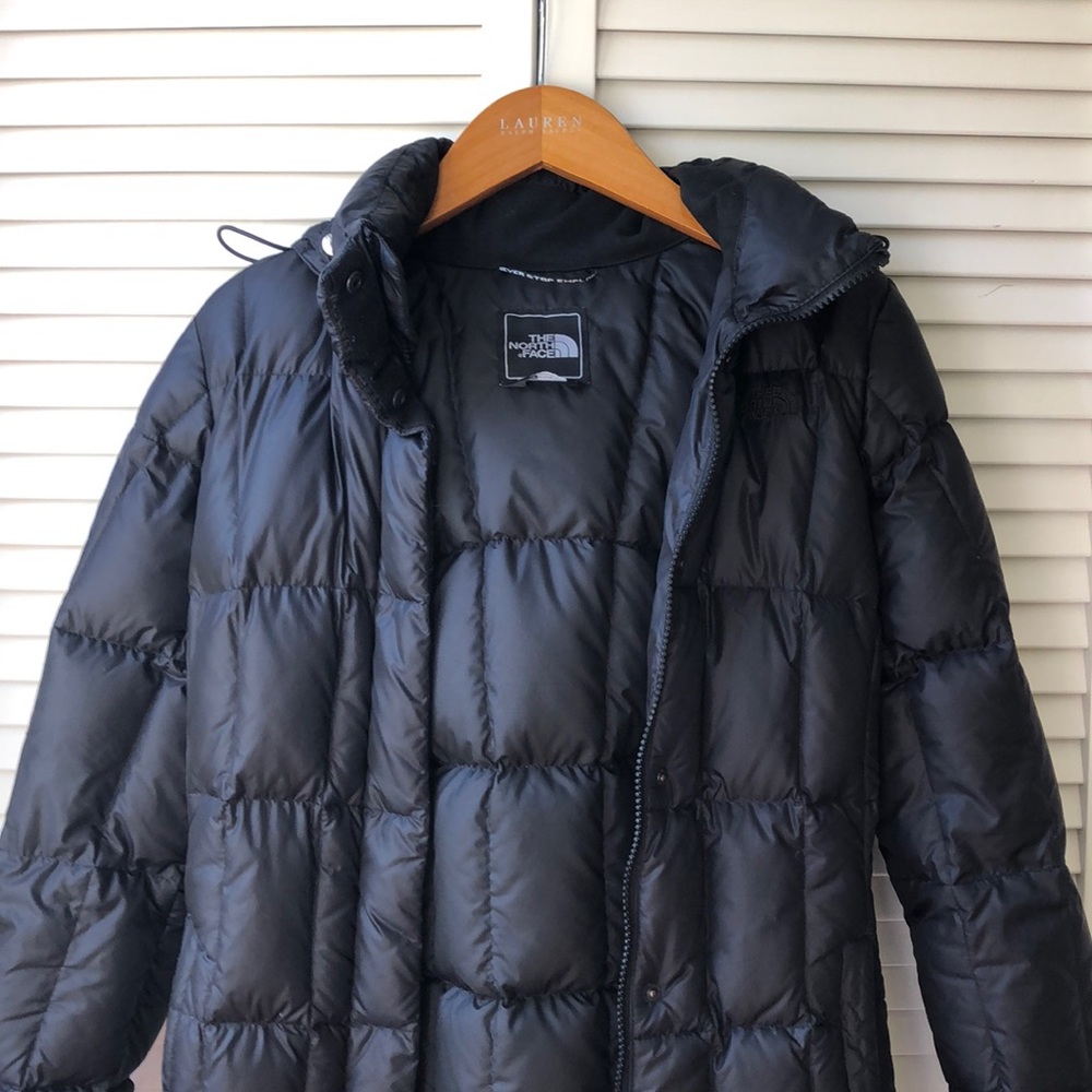 NORTH FACE Black Goose Down Long Coat with Hood
